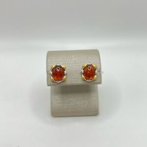 Gems en Vogue Amber Stud Earrings Sterling Silver 925 Signed